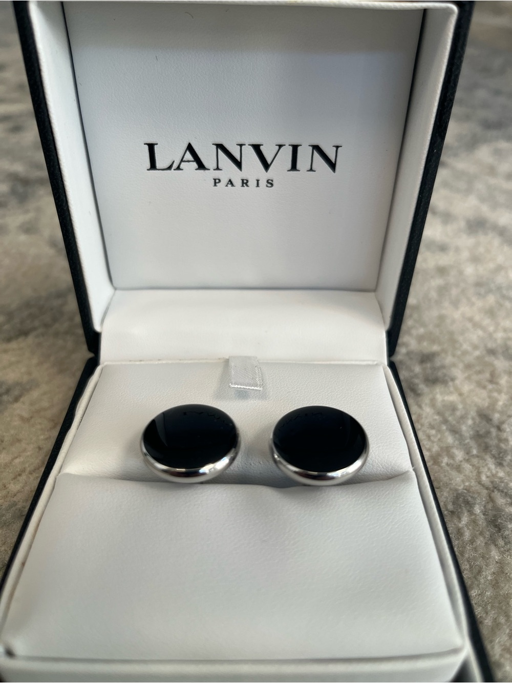 Lanvin Black and Silver Round Cuff Links - Polished Pair
